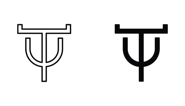 Abstract psi symbol icon in outline and solid styles for psychology and philosophy design projects