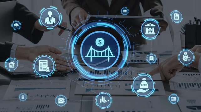 Loan icons represent debt, repayment, and financial planning. Loan supports banking, loan connects credit with payment systems, and loan helps manage interest effectively. Funnel