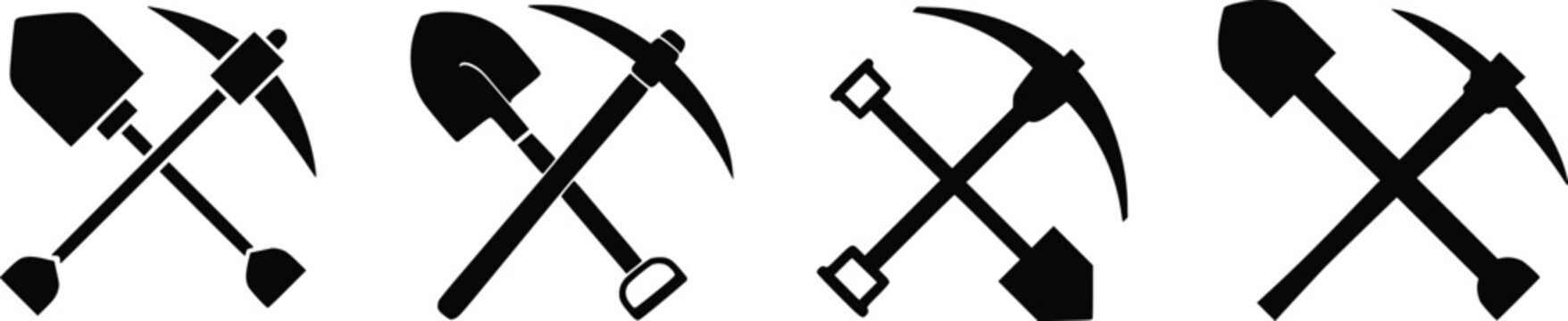 Shovel and pickaxe mining tool icon set collection vector illustration.