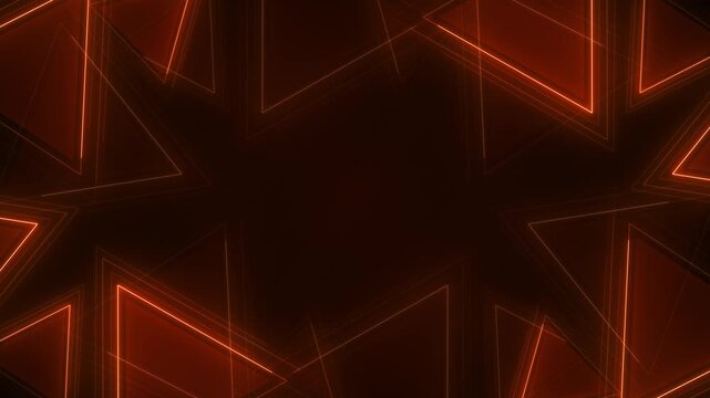 Orange neon triangle background glowing angular outlines, geometric depth, layered shapes. gaming videos, music intros, tech promos, cinematic titles, event screens, and futuristic motion overlays.