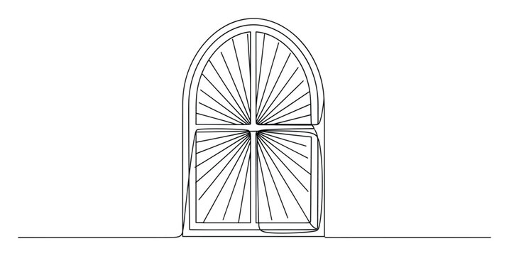 Elegant single line drawing of an arched window with intricate spokes perfect for architectural decor projects