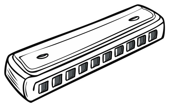 Harmonica Musical Instrument Illustration, Mouth Organ Sketch