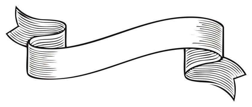 Elegant vintage ribbon banner with wavy folds and etched lines, perfect for text or titles.
