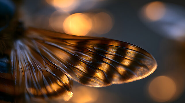 Bee wings macro photograph with intricate patterns and delicate natural structure detail