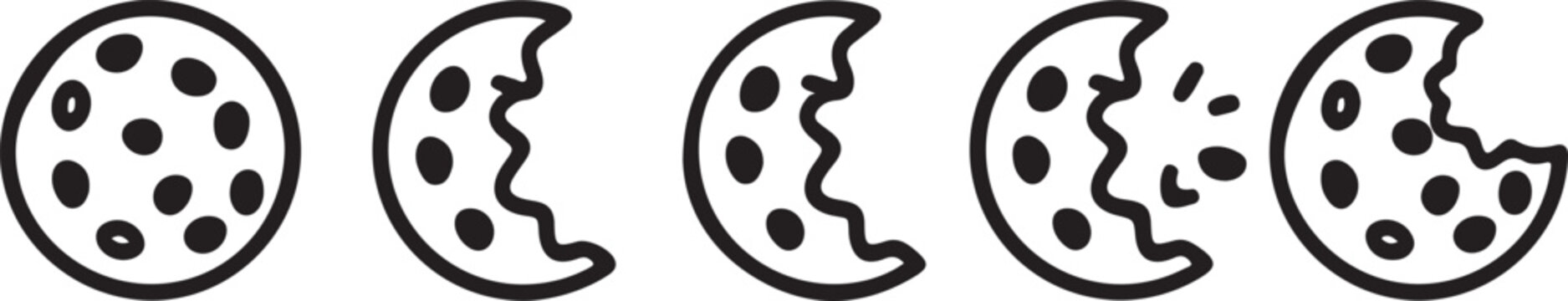 Stages of a chocolate chip cookie being eaten away