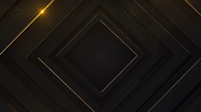 Black gold geometric diamond background layered dark panels, metallic line , elegant empty center. luxury videos, corporate intros, award titles, premium promos, presentation screens, modern overlays.