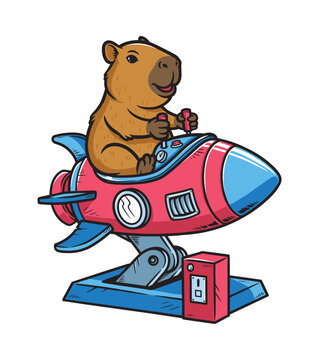capybara having fun with rocket coin operated