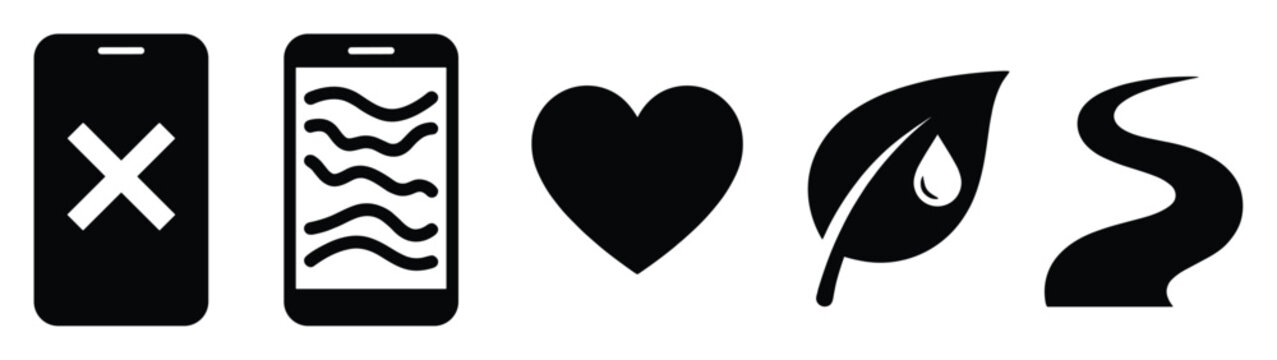 Digital detox concept showing screen time reduction, heart health, nature and life journey