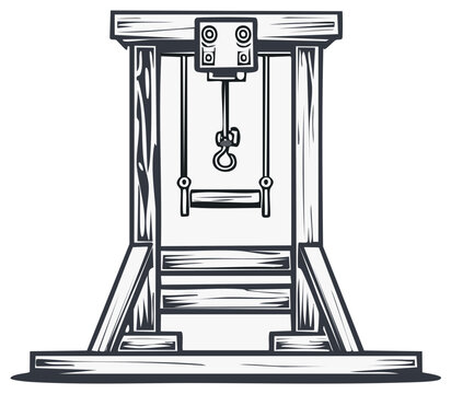 Wood Gallows Vector Illustration: Historical Execution Device, Medieval Hanging Post for Justice and Punishment
