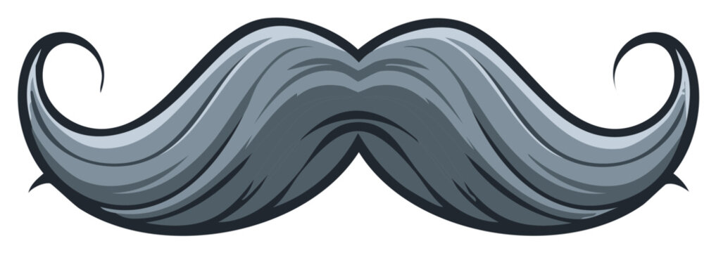Stylized Gray Moustache Illustration With Curled Ends and Detailed Hair Strokes