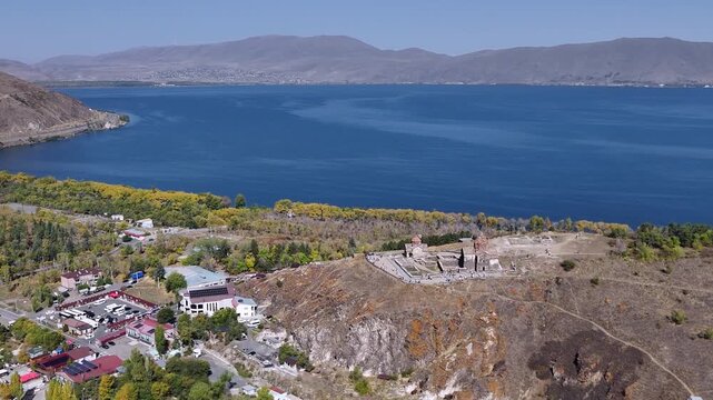 Aerial Landscape of Lake Sevan with Distant Hills