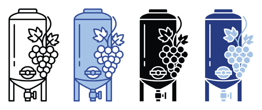 Winery fermentation tanks with grape clusters symbolizing wine production process for beverage industry resources