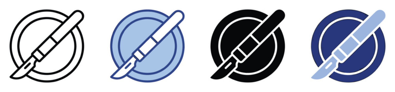 Medical scalpel and petri dish icon representing healthcare, surgery, and scientific research applications