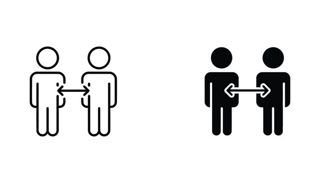 People with double sided arrow icon set representing interpersonal communication and feedback exchange