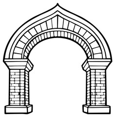 Fototapeta premium Intricate line drawing of a stone archway featuring keystone, brickwork, columns, and a classic, regal design for creative projects.