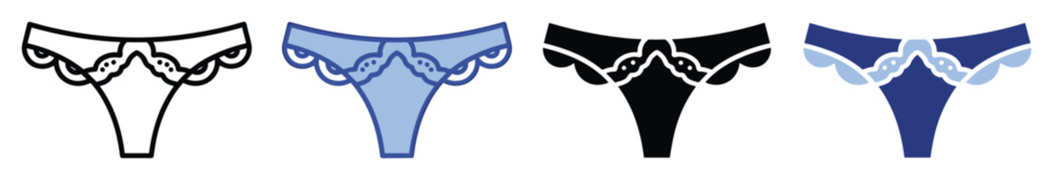 Thong lingerie icons in outline, color, and solid versions for apparel websites and apps