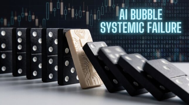 Row of black dominoes toppling over in a chain reaction with one single wooden domino standing firm symbolizing resilience