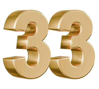 Shiny gold 3D render of number 33