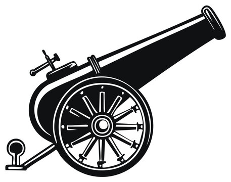 Historic Cannon with Large Wagon Wheels Silhouette Vector Art