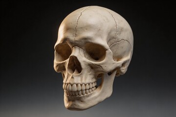 Fototapeta premium Human skull model against dark background