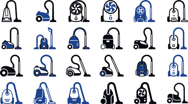Modern vacuum cleaner with a circulating fan icon for innovative home appliance technology and air purification system graphics

