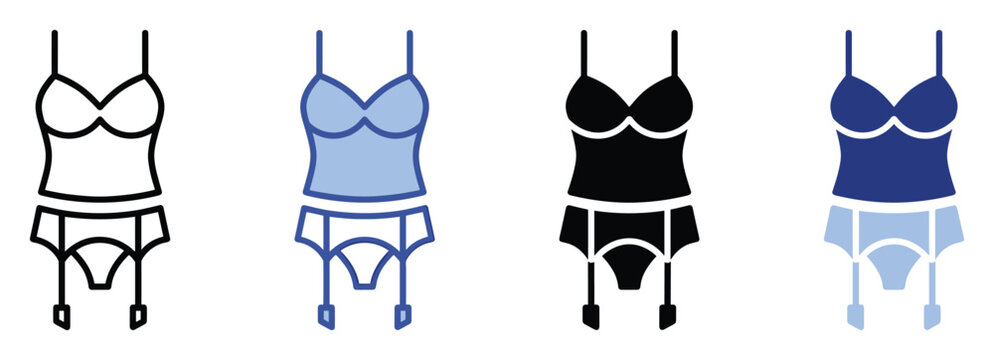 Lingerie icon set featuring bustier and garter belt, perfect for feminine apparel applications.