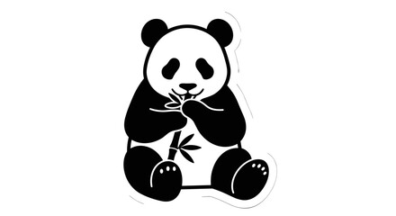 Naklejka premium Cute Panda Holding Bamboo Sticker.