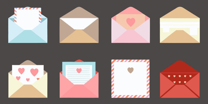 stylized envelopes in pastel colors open and closed views