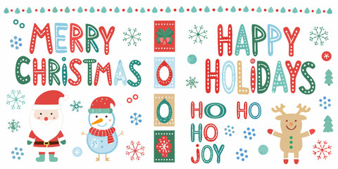 christmas illustrations with santa claus snowman and holiday greetings © Raju