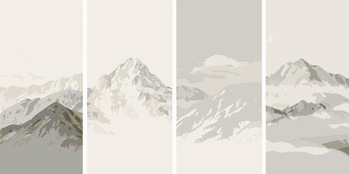 mountain range illustration minimalist style neutral color palette