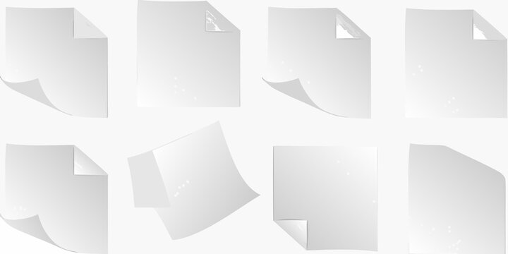 collection of white paper sheets in motion curling and fluttering against a white background