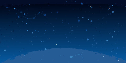 deep blue cosmos illustration with scattered stars and constellation patterns on a dark background © PabanBiswas