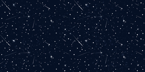Night sky with stars and shooting stars dark blue background seamless vector illustration high quality © PabanBiswas