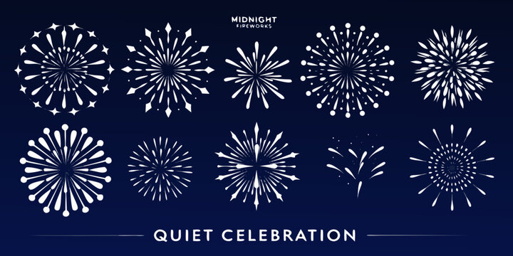 Collection of firework vector illustrations in various designs with a dark background high quality professional