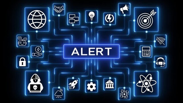 Urgent security alert message on laptop screen. Concept of data breach and protection failure.4K black background visuals.4k Animation.