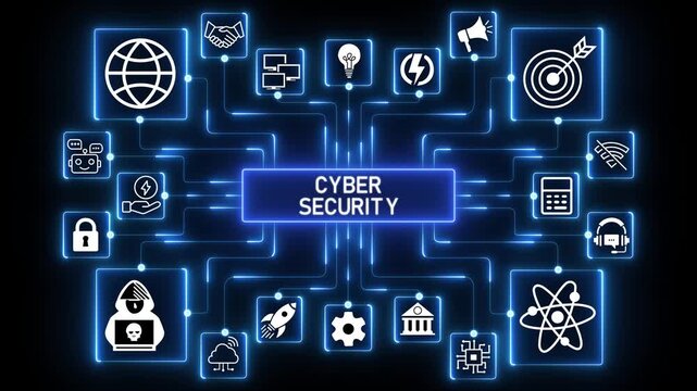 Cyber security data protection business technology privacy concept.4K black background visuals.4k Animation.