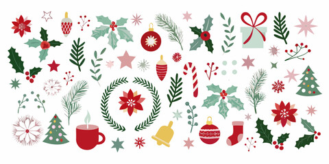 christmas illustrations set flat vector graphics on white background © Amrita