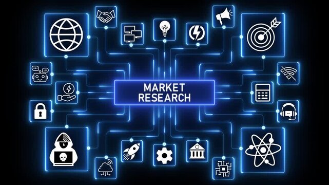 Market research intelligence environment revealing data exploration, trend discovery and evidence-based insights shaping informed business decisions.4k Animation.