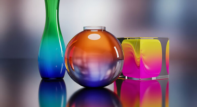A-dreamy-scene-with-glass-vases-and-blocks-on-a-reflective-surface