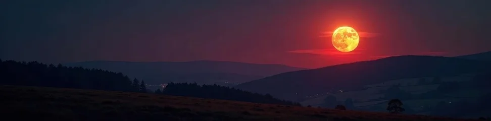 Blood moon partially obscuring during eclipse over Moselle Valley, natural light, lunar © แพรวา เรือนศรี