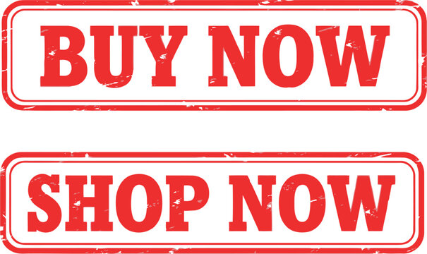 Red Buy Now and Shop Now Grunge Stamp Buttons for E-commerce Promotions and Online Sales