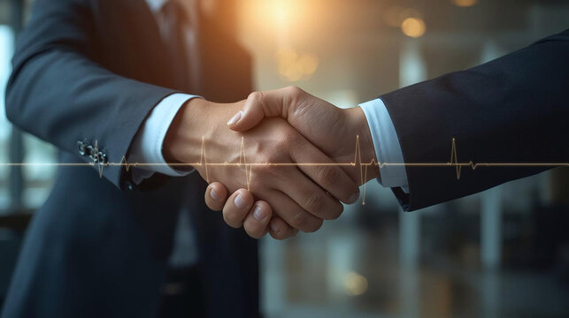 Professional business handshake in office environment representing corporate agreement and strategic partnership