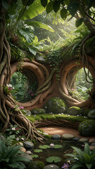 Fototapeta premium Enchanting Forest Clearing With Ancient Twisted Trees And A Tranquil Pond