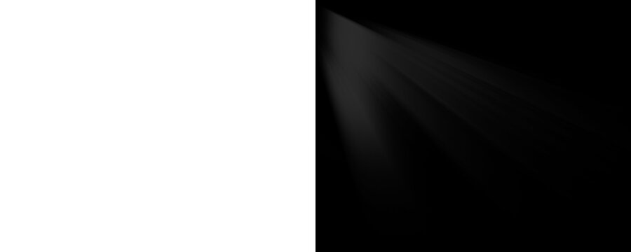 Volumetric white light rays shining down. Cinematic god rays or divine spotlight effect isolated on a transparent background