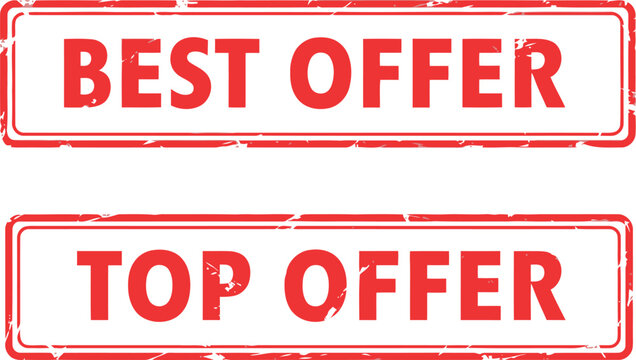 Red Grunge Best Offer and Top Offer Promotional Stamp Labels for Marketing and Sales Banners
