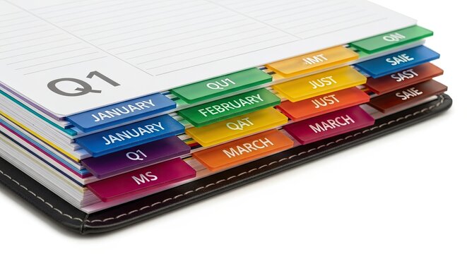Colorful file organizer on white background.