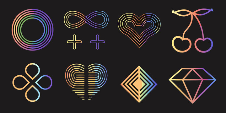 gradient pride symbols collection colorful queer icons on black background