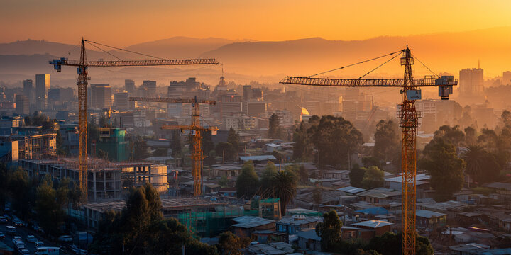 Emerging markets growth in urban development addis ababa aerial view of construction sites morning light