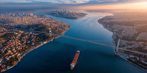 Obraz premium Emerging markets growth in istanbul aerial view of bosphorus urban landscape vibrant city environment