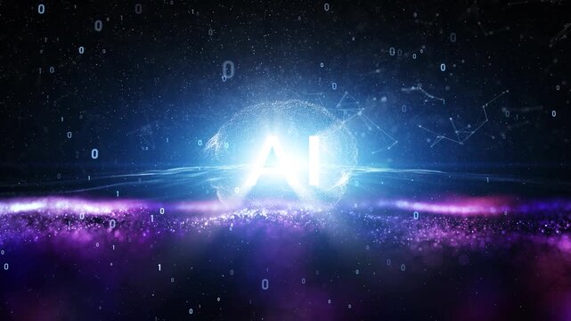 Binary data and artificial intelligence human brain loop animation background. Seamless looping. Concept science.